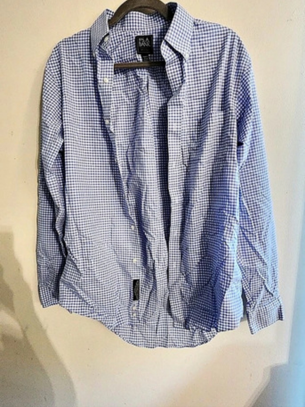 Jos. A. Bank Traveler Blue White Gingham Check Slim Fit Dress Shirt 15.5-34